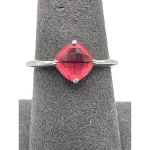 Swarovski Red Faceted Crystal‎ Prong Set Cocktail Ring Silver Tone Size 7.5